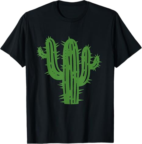 Black t-shirt with a green cactus design on a white background