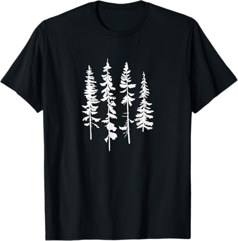 Black t-shirt with white tree graphic on a white background